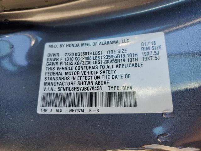 5FNRL6H97JB078458 - 2018 HONDA ODYSSEY ELITE Grau Foto 13