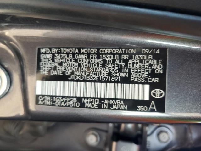 JTDKDTB32E1571691 - 2014 TOYOTA PRIUS C CHARCOAL photo 12