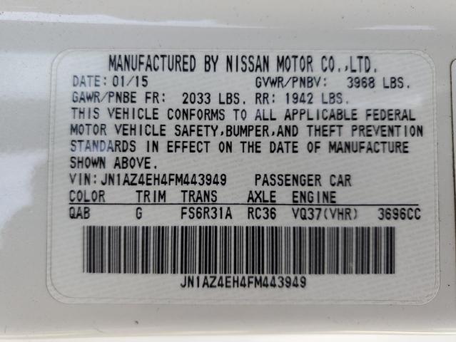 JN1AZ4EH4FM443949 - 2015 NISSAN 370Z BASE WHITE photo 12