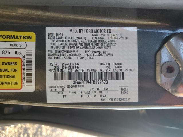 3FA6P0T94FR192523 - 2015 FORD FUSION SE GRAY photo 12