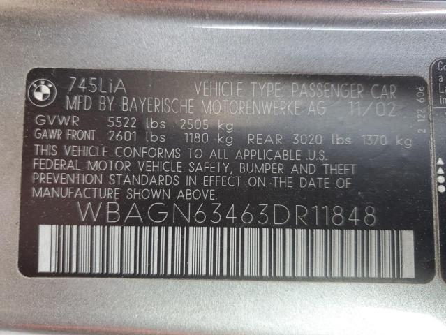 WBAGN63463DR11848 - 2003 BMW 745 LI GRAY photo 12