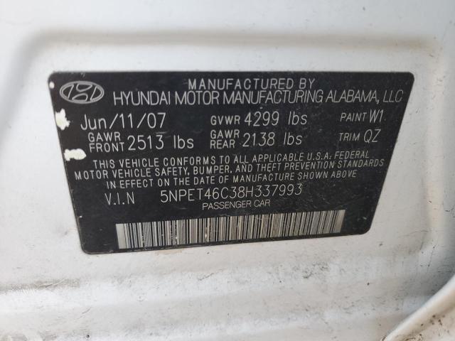 5NPET46C38H337993 - 2008 HYUNDAI SONATA GLS WHITE photo 12