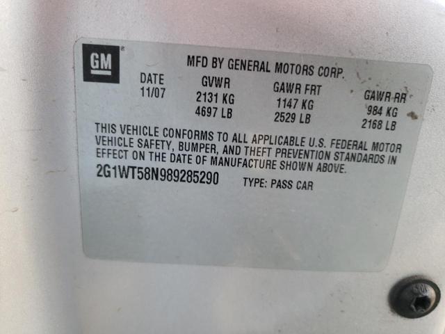 2G1WT58N989285290 - 2008 CHEVROLET IMPALA LT SILVER photo 12