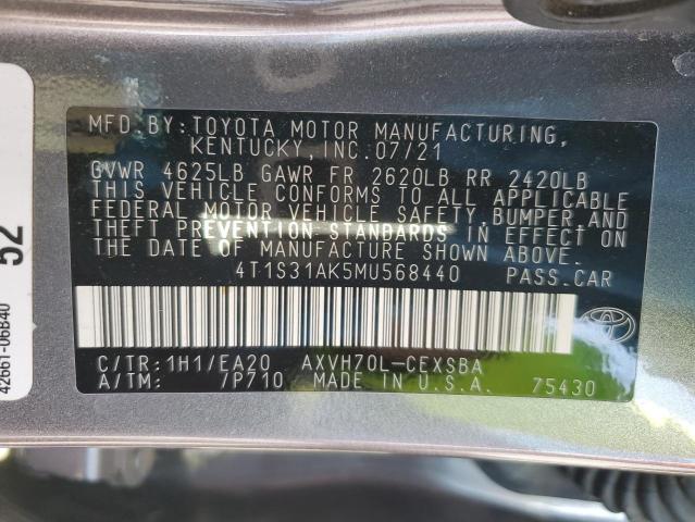 4T1S31AK5MU568440 - 2021 TOYOTA CAMRY SE GRAY photo 12