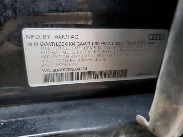 WAU8DAF87KN004754 - 2019 AUDI A8 L BLACK photo 12