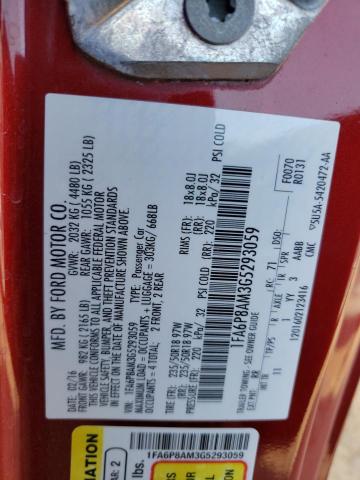 1FA6P8AM3G5293059 - 2016 FORD MUSTANG RED photo 12