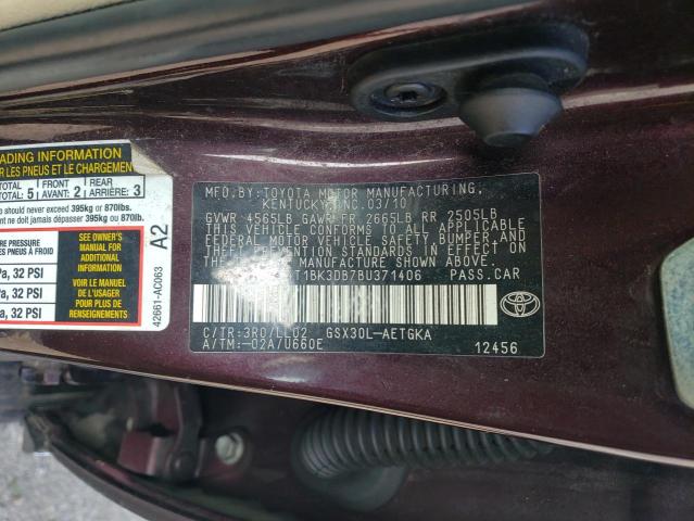4T1BK3DB7BU371406 - 2011 TOYOTA AVALON BASE BURGUNDY photo 10