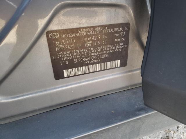 5NPEB4AC0BH013806 - 2011 HYUNDAI SONATA GLS GRAY photo 12