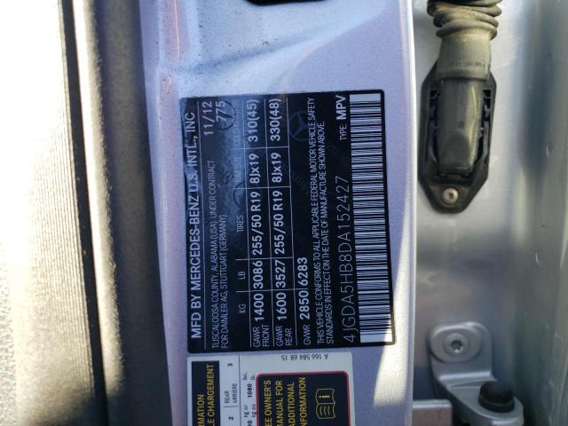 4JGDA5HB8DA152427 - 2013 MERCEDES-BENZ ML 350 4MATIC SILVER photo 13