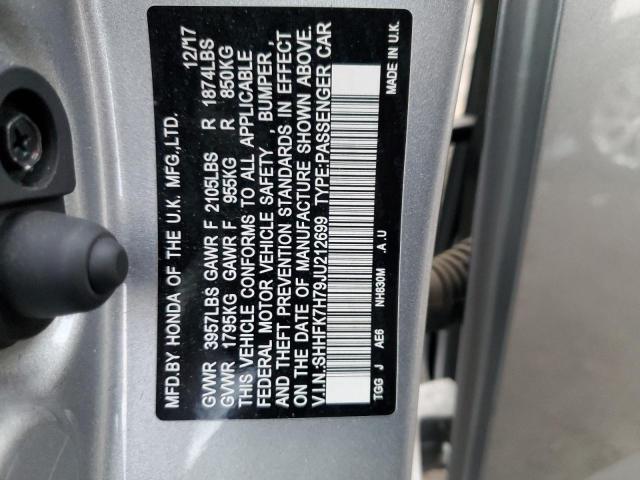 SHHFK7H79JU212699 - 2018 HONDA CIVIC EXL SILVER photo 12