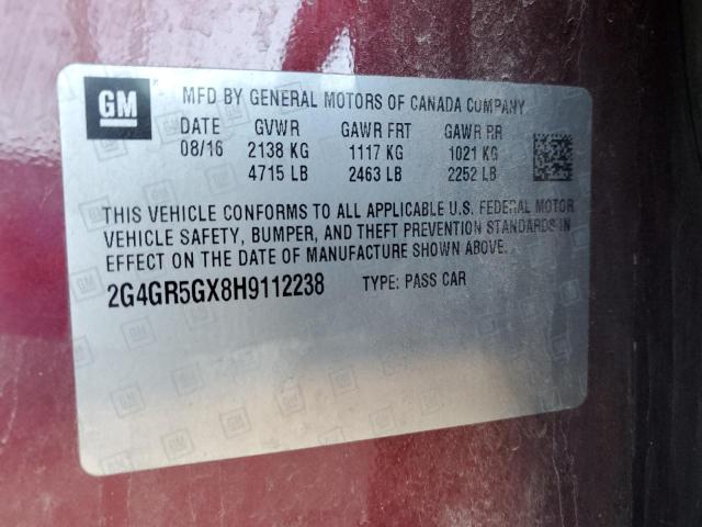 2G4GR5GX8H9112238 - 2017 BUICK REGAL PREMIUM BURGUNDY photo 12