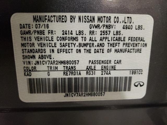 JN1CV7AR2HM680057 - 2017 INFINITI Q50 BASE GRAY photo 12