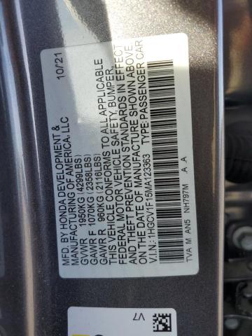 1HGCV1F15MA123363 - 2021 HONDA ACCORD LX CHARCOAL photo 12