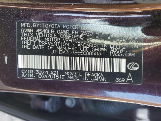 JTHBA30G655088503 - 2005 LEXUS ES 330 BURGUNDY photo 13