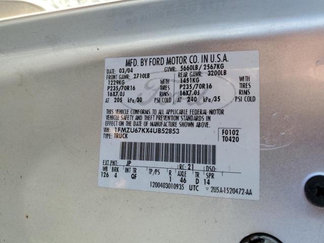 1FMZU67KX4UB52853 - 2004 FORD EXPLORER S SILVER photo 14