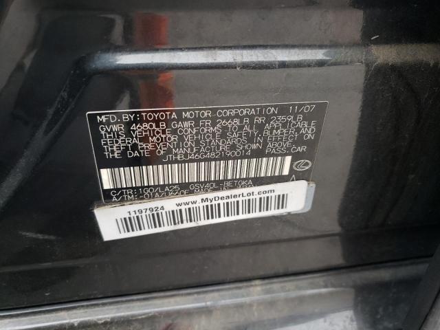 JTHBJ46G482190014 - 2008 LEXUS ES 350 BLACK photo 12