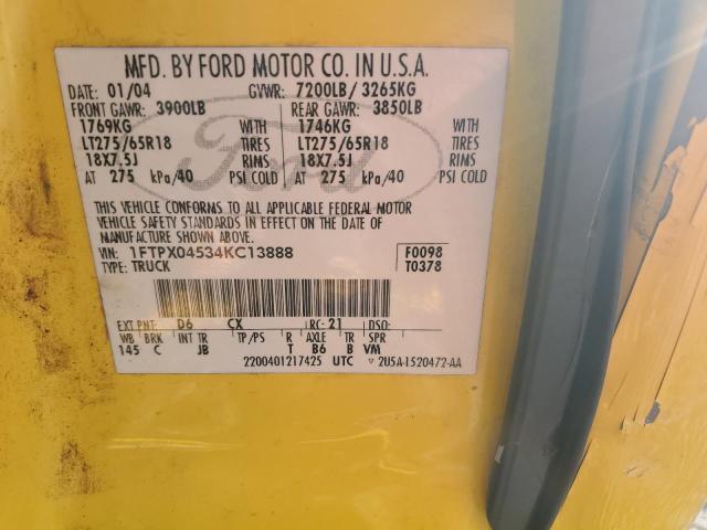 1FTPX04534KC13888 - 2004 FORD F150 YELLOW photo 12