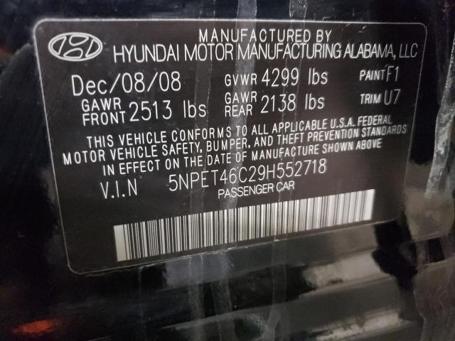 5NPET46C29H552718 - 2009 HYUNDAI SONATA GLS BLACK photo 12