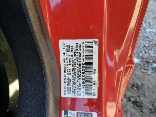 1HGEM22134L020695 - 2004 HONDA CIVIC DX VP RED photo 12