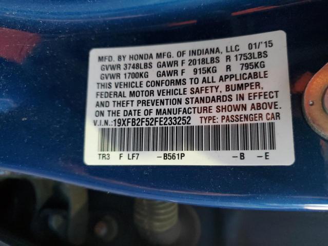 19XFB2F52FE233252 - 2015 HONDA CIVIC LX BLUE photo 12