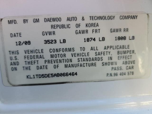 KL1TD5DE5AB066464 - 2010 CHEVROLET AVEO LS 白色 照片 12