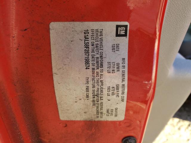 1G1AL58F287198674 - 2008 CHEVROLET COBALT LT RED photo 12