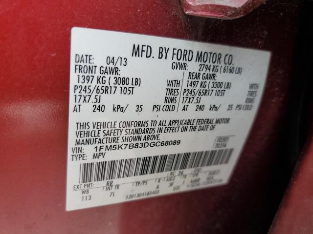 1FM5K7B83DGC68089 - 2013 FORD EXPLORER RED photo 14