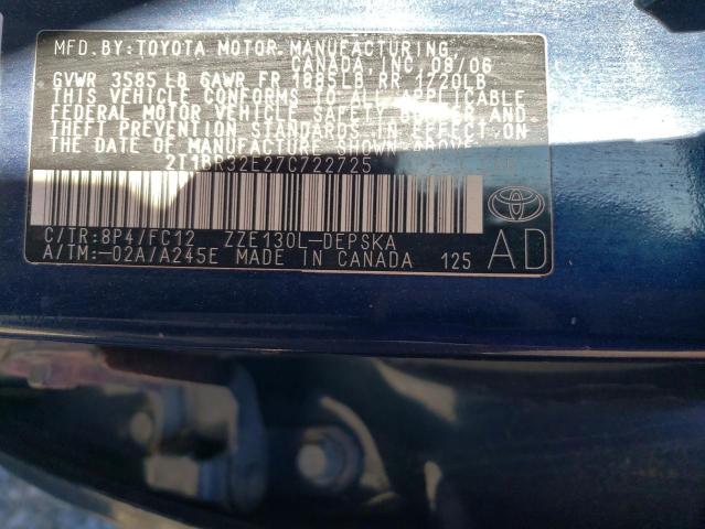 2T1BR32E27C722725 - 2007 TOYOTA COROLLA CE BLUE photo 13