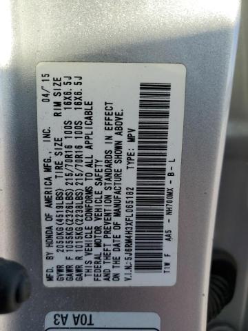 5J6RM4H3XFL065182 - 2015 HONDA CR-V LX SILVER photo 14