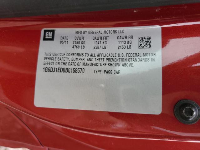 1G6DJ1ED8B0168670 - 2011 CADILLAC CTS PERFORMANCE COLLECTION Красный фото 13