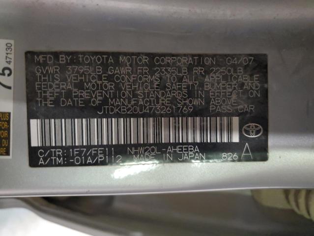 JTDKB20U473261769 - 2007 TOYOTA PRIUS SILVER photo 12