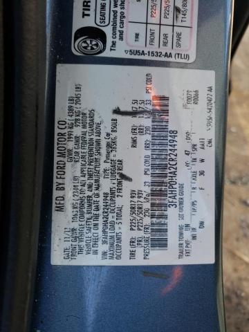 3FAHP0HA2CR244948 - 2012 FORD FUSION SE GRAY photo 12