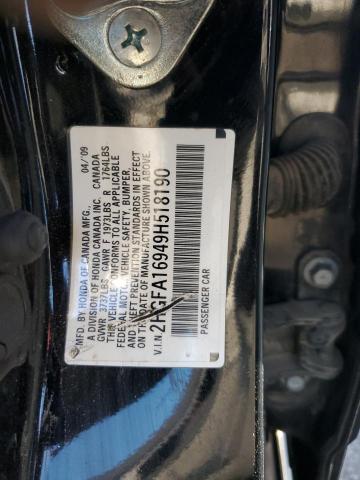 2HGFA16949H518190 - 2009 HONDA CIVIC EXL 黑色 照片 12