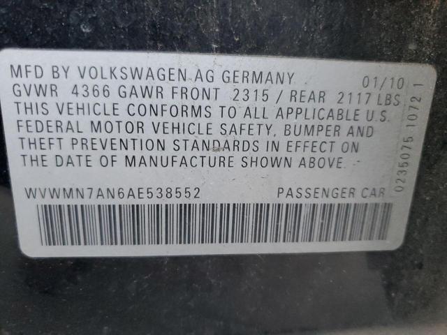 WVWMN7AN6AE538552 - 2010 VOLKSWAGEN CC SPORT BLACK photo 12