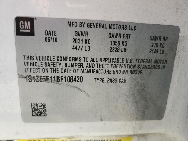 1G1ZE5E11BF108420 - 2011 CHEVROLET MALIBU LTZ თეთრი ფოტო 13