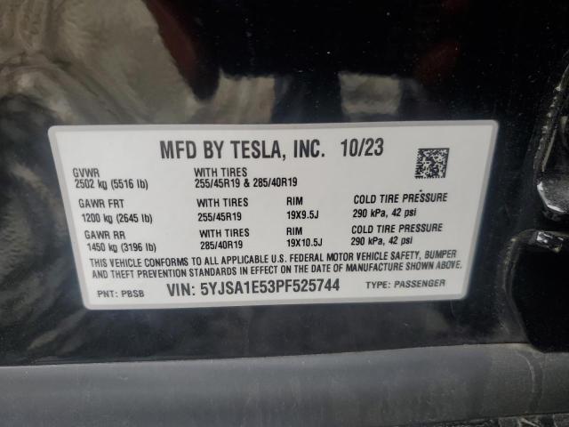5YJSA1E53PF525744 - 2023 TESLA MODEL S BLACK photo 12