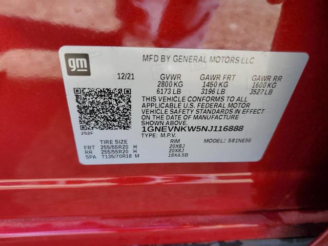 1GNEVNKW5NJ116888 - 2022 CHEVROLET TRAVERSE HIGH COUNTRY RED photo 14