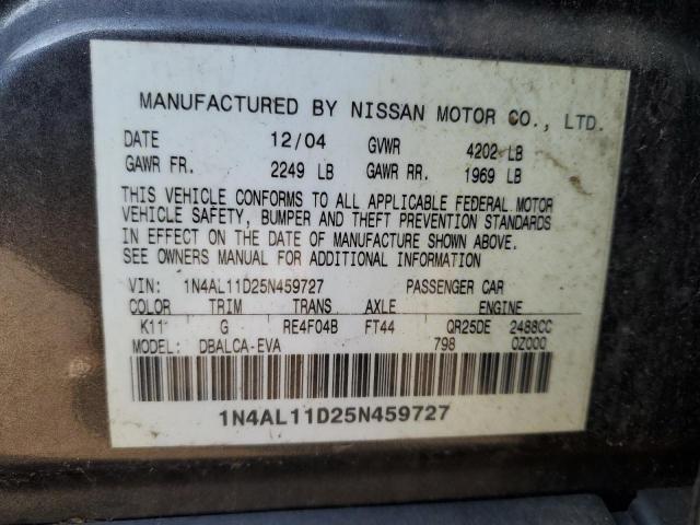 1N4AL11D25N459727 - 2005 NISSAN ALTIMA S GRAY photo 12