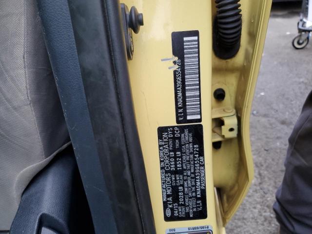 KNADM4A39G6554728 - 2016 KIA RIO LX YELLOW photo 13