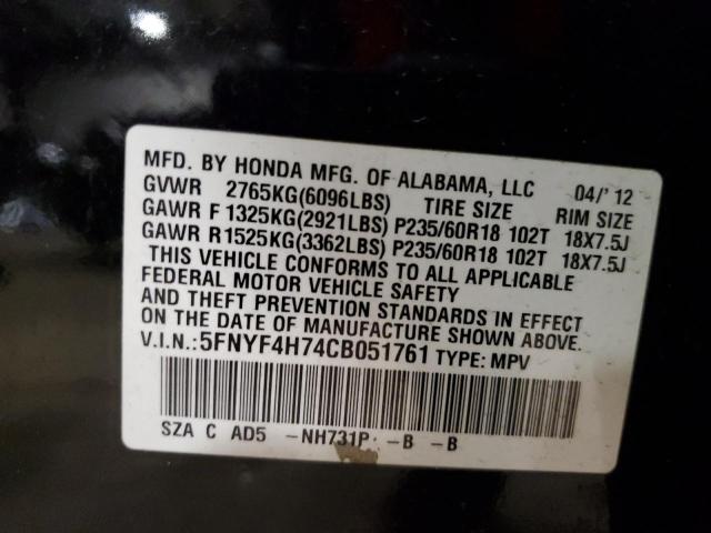 5FNYF4H74CB051761 - 2012 HONDA PILOT EXLN BLACK photo 14