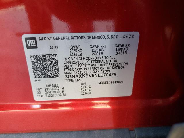 3GNAXKEV6NL170428 - 2022 CHEVROLET EQUINOX LT RED photo 13