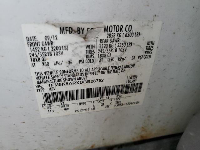 1FM5K8ARXDGB28752 - 2013 FORD EXPLORER POLICE INTERCEPTOR Weiß Foto 13