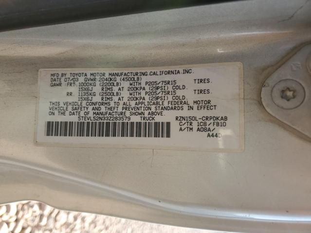 5TEVL52N33Z283579 - 2003 TOYOTA TACOMA XTRACAB SILVER photo 12