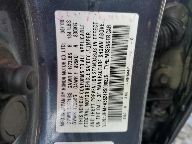 JHMFA36249S000326 - 2009 HONDA CIVIC HYBRID GRAY photo 12