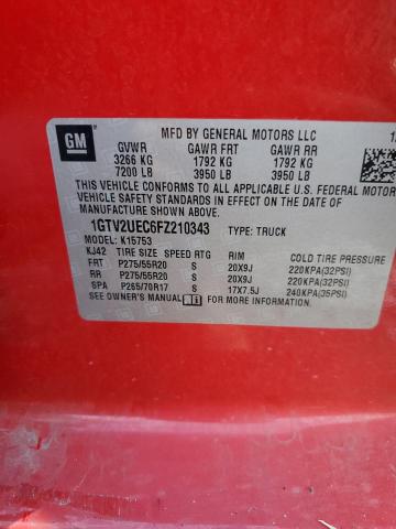 1GTV2UEC6FZ210343 - 2015 GMC SIERRA K1500 SLE RED photo 12