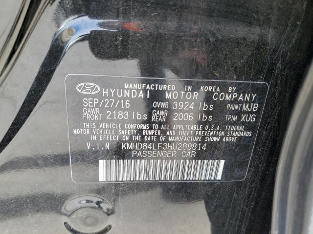 KMHD84LF3HU289814 - 2017 HYUNDAI ELANTRA SE BLACK photo 12