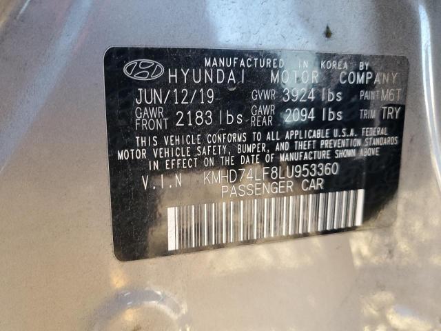 KMHD74LF8LU953360 - 2020 HYUNDAI ELANTRA SE GRAY photo 12