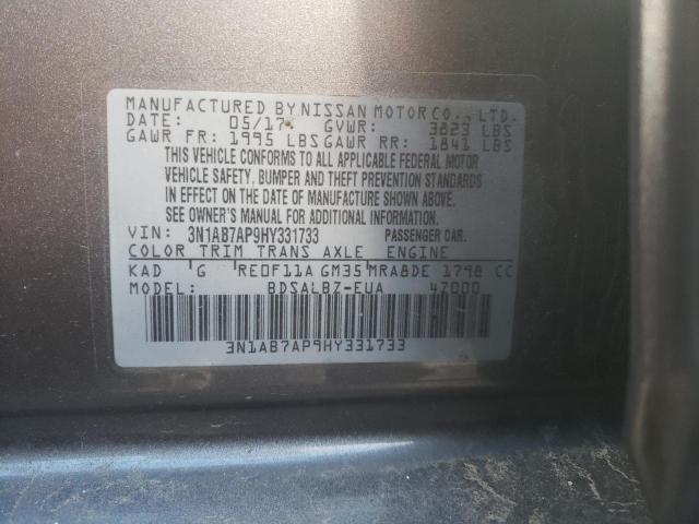 3N1AB7AP9HY331733 - 2017 NISSAN SENTRA S GRAY photo 12