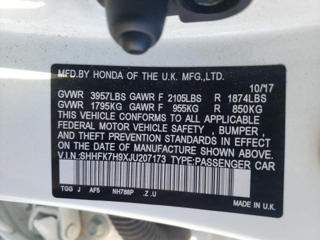 SHHFK7H9XJU207173 - 2018 HONDA CIVIC SPORT TOURING WHITE photo 12