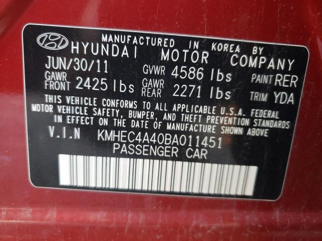 KMHEC4A40BA011451 - 2011 HYUNDAI SONATA HYBRID RED photo 12